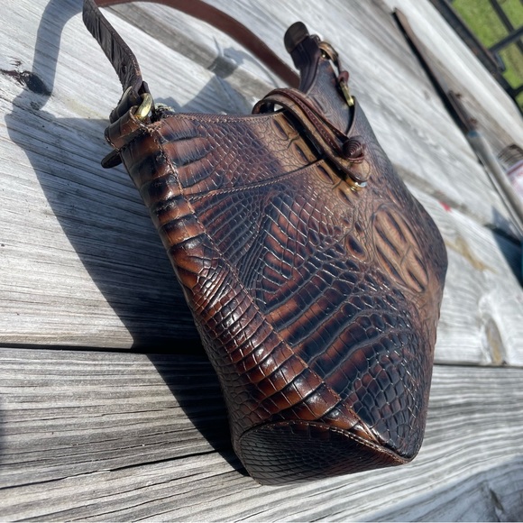 Brahmin Isabelle Pecan Brown Embossed Leather Shoulder Crossbody Purse hand Bag - Picture 2 of 15